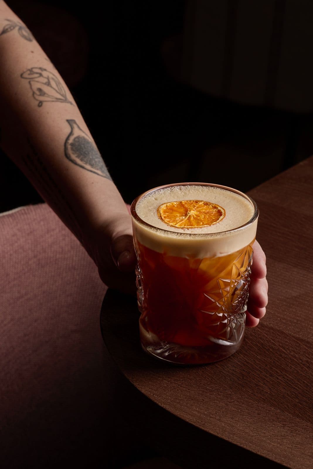 Carajillo with foam and dried orange, served at the table